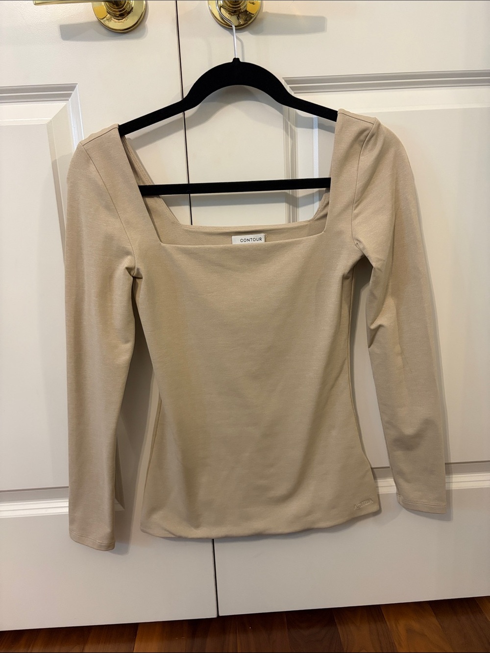 Aritzia Contour Long-Sleeve Square Neck Top in Beige